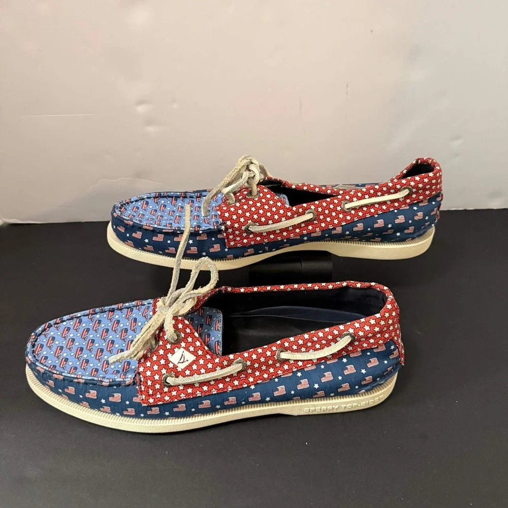 Sperry Vineyard Vines Boat Shoes Mens 9 American Flag Stars Patriotic STS19092